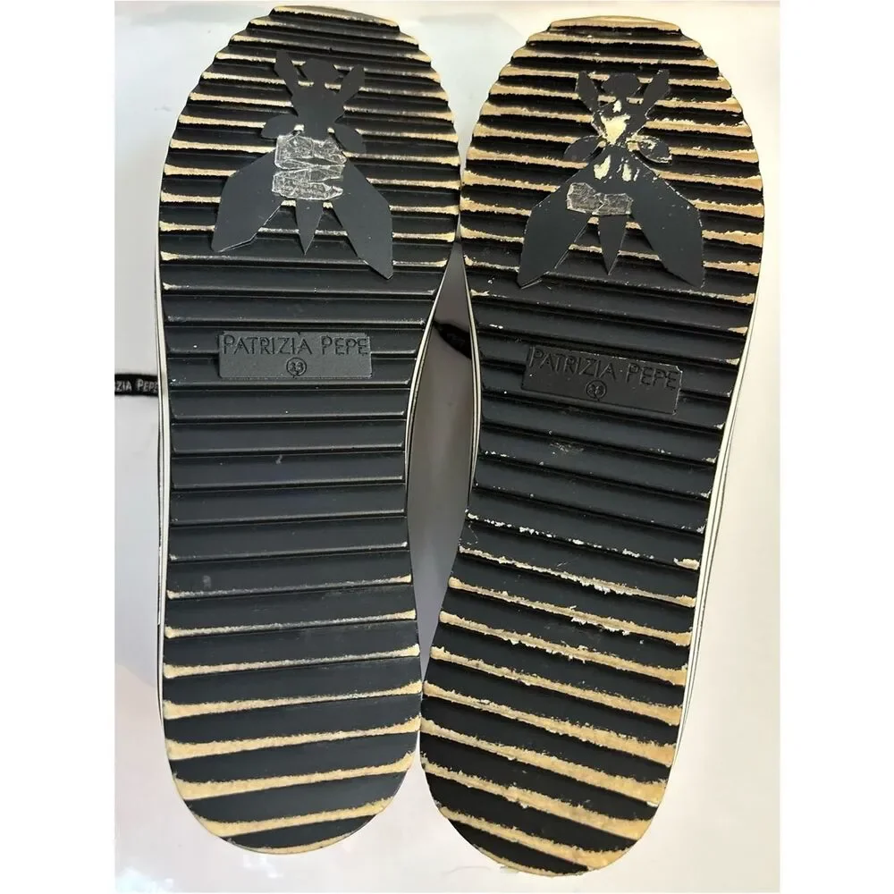 Patrizia Pepe Black Crystal & Gold-Stud Platform Sneakers Size 38